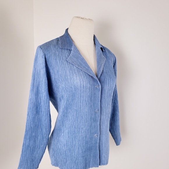 Pleated Cardigan Set t-shirt Long sleeve pleats please collar ribbed top - Picture 9 of 13